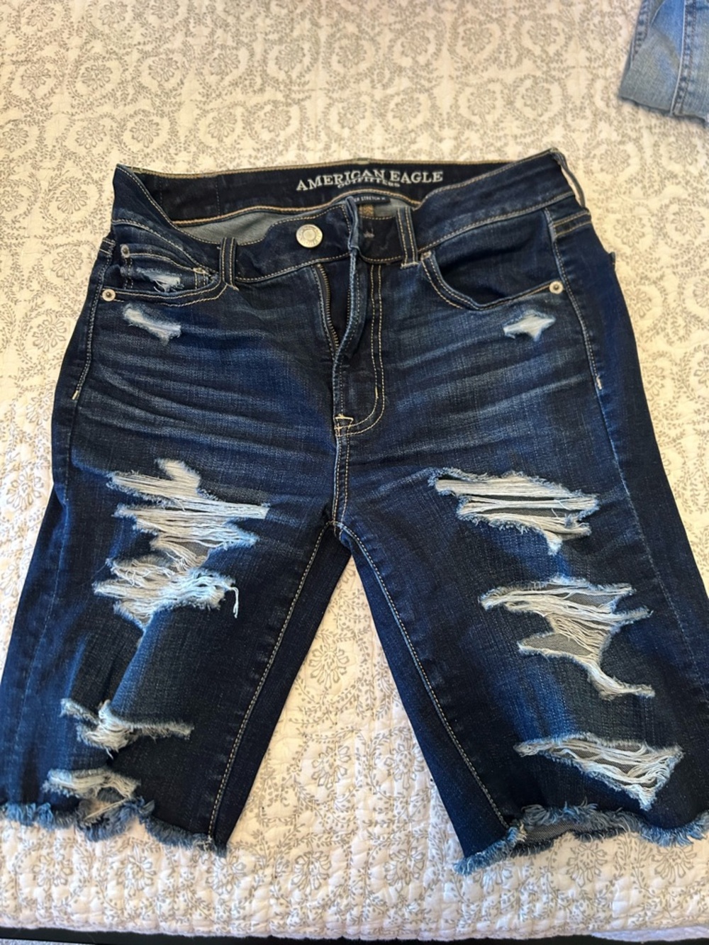 American Eagle Outfitters Dark Blue Distressed Bermuda Shorts